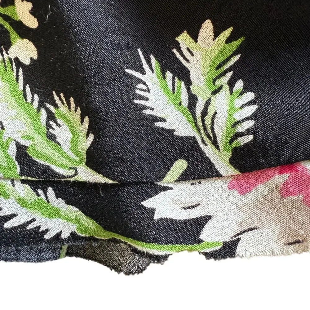 CAbi Black Floral Fit and Flare Ruffle Skirt SZ 6 Raw Edge Classy Classic Work